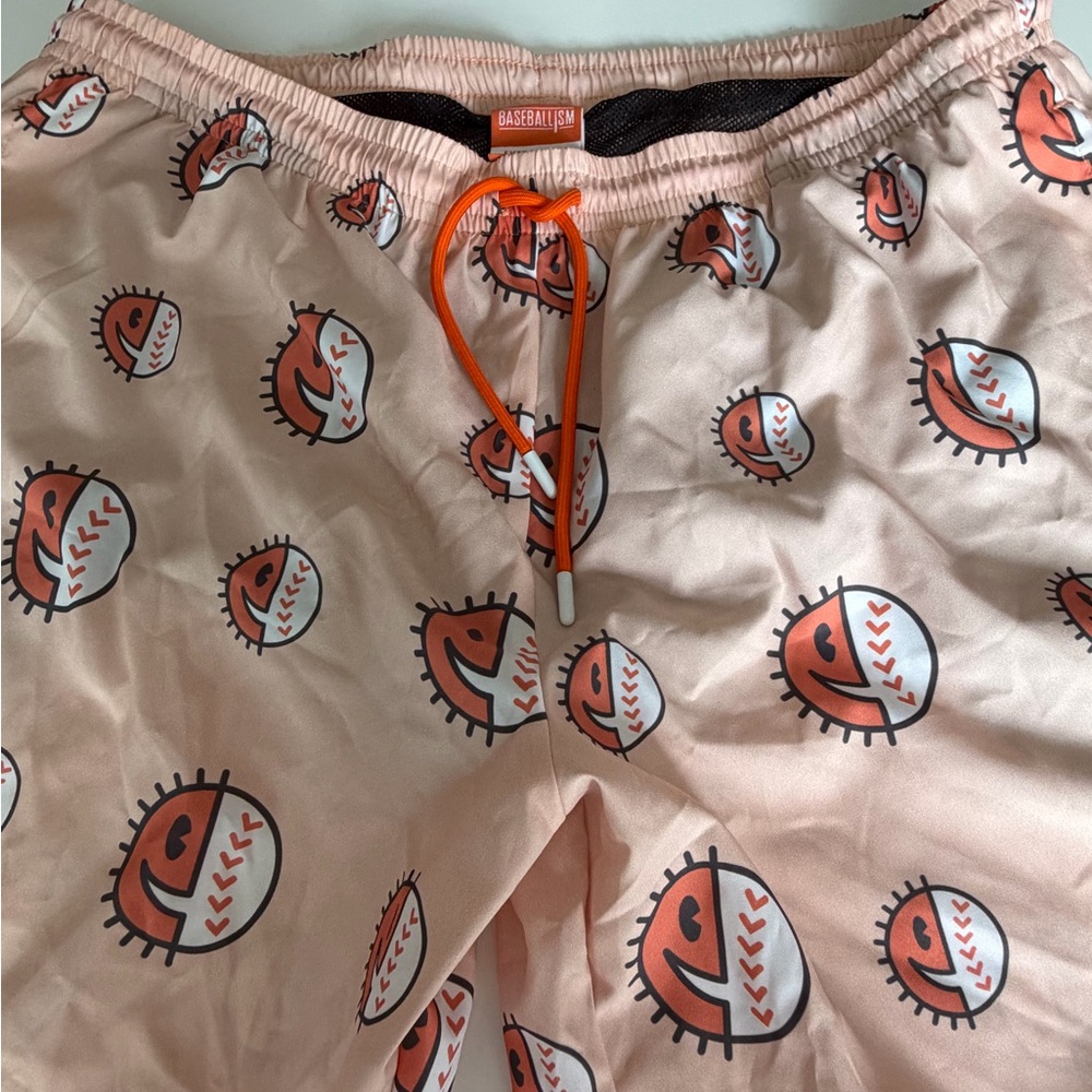 Baseball Print Swim Shorts with Orange Drawstring